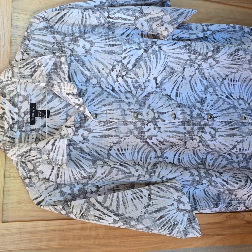 VanHeusen, XL,17-17.5 Gray/white/brown Men's Shirt